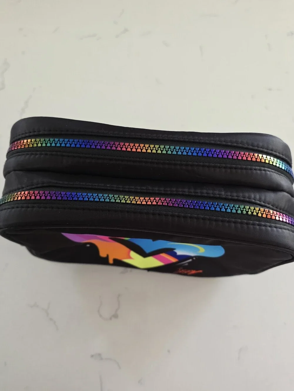 Black Cosmetic Pouch with Neon Heart Graphic